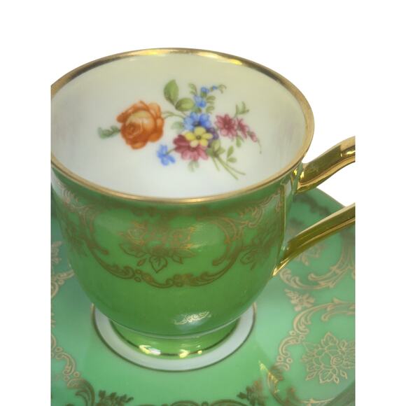 Bavaria Tirschenreuth PT Germany Demitasse Cobalt Green Rose Pink Cup Saucers 4 - Picture 5 of 15